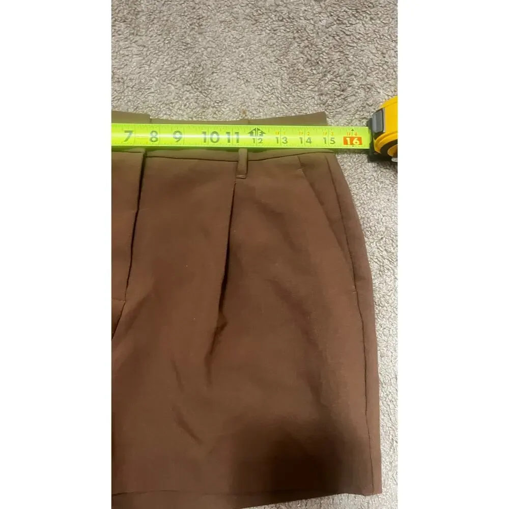 Nine West Brown Pleated High Rise Shorts Size 4 Tailored Career preppy 90s